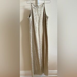 Escada Margaretha Ley Leaf Print Maxi Dress in Beige - Size 40 (US Medium)